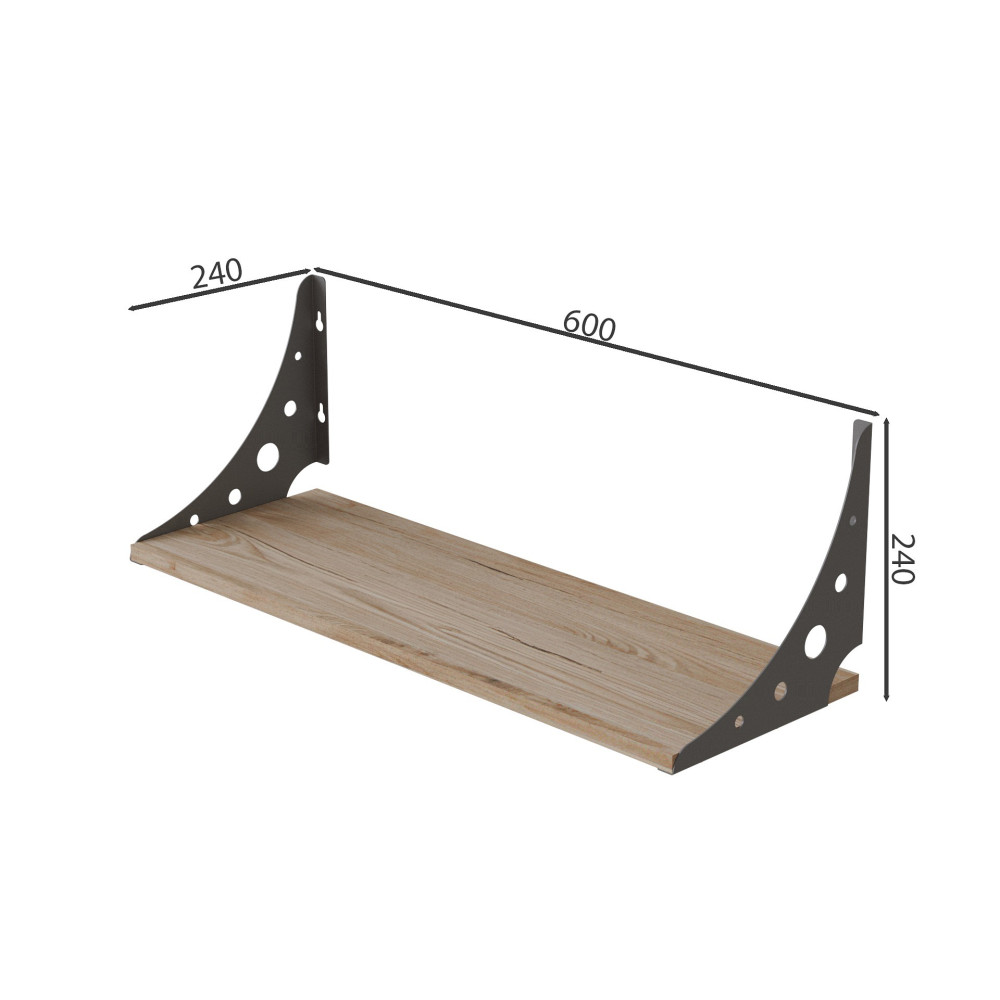 Полиця настінна Ferrum-decor Ханді 2 240x600x240 метал Сірий ДСП Дуб Сан-Марино 16 мм (FRD-102590)