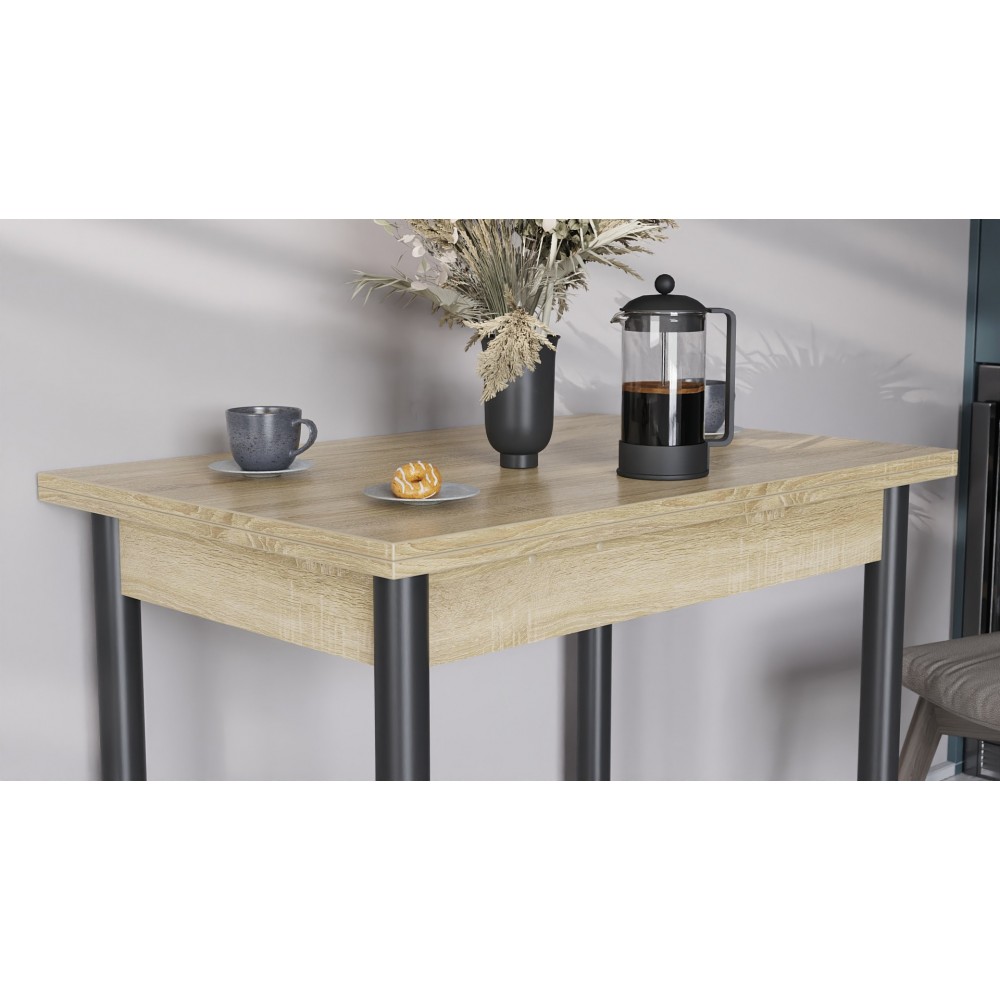 Раскладной обеденный стол-трансформер Берта Ferrum-decor 750x1400x900 Черный металл ДСП Дуб Сонома 16 мм (FRD-105181)