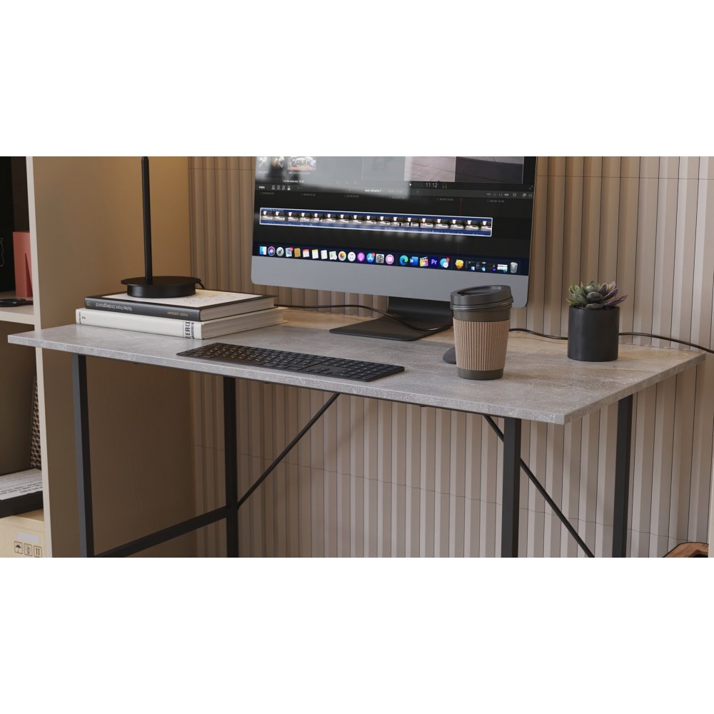 Стол письменный LINE Тайм Ferrum-decor 750x1200x600 Черный металл ДСП Бетон 16 мм (FRD-104891)