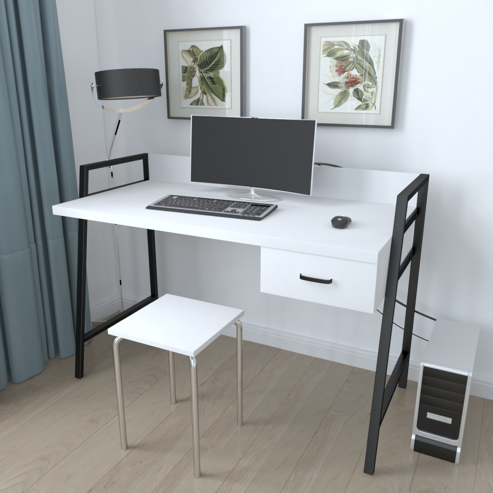 Письменный стол Ferrum-decor Комфорт 750x1200x600 Черный металл ДСП Белое 32 мм (FRD-103443)