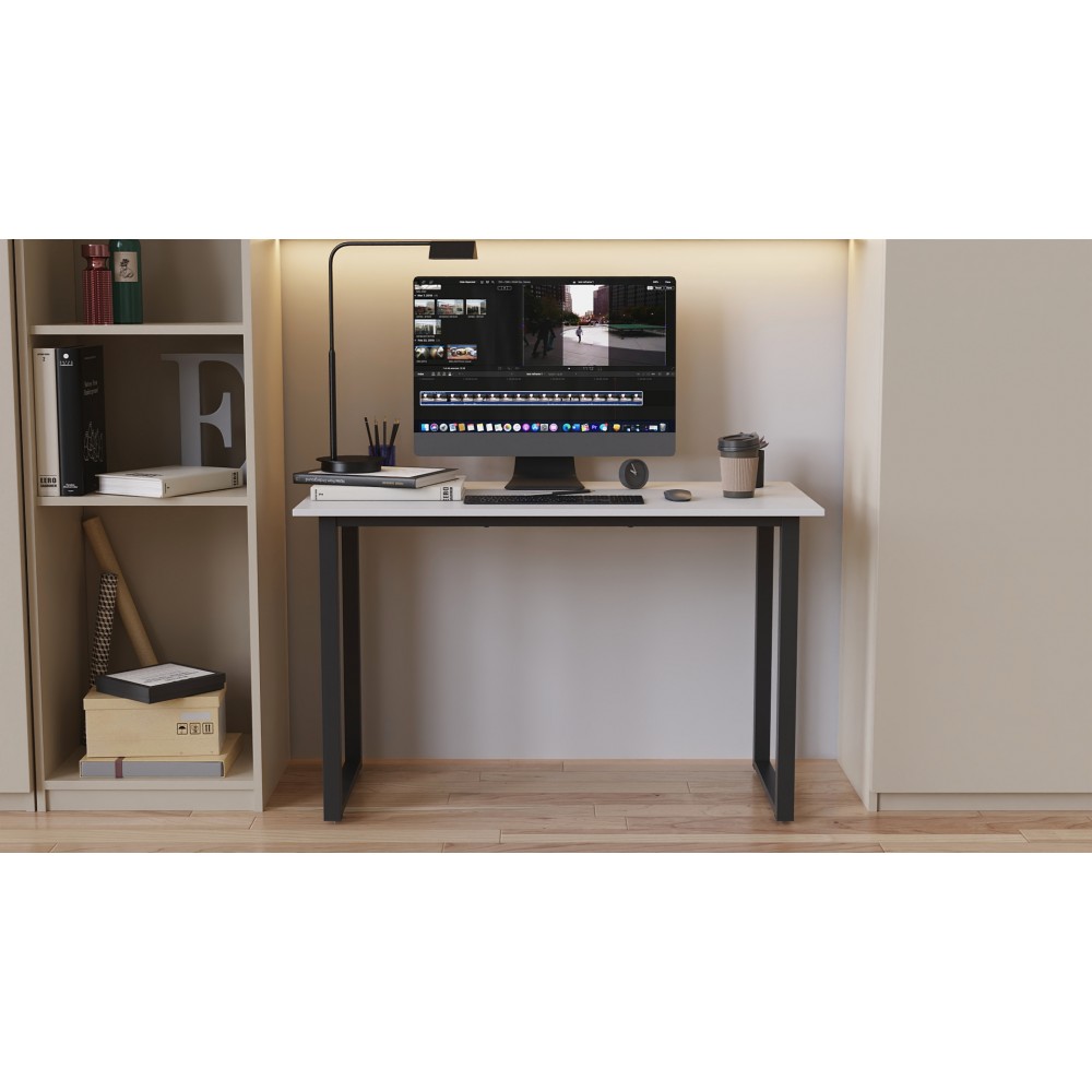 Стол письменный Кнап 2 Ferrum-decor 750x1400x700 Черный металл ДСП Белый 16 мм (FRD-106426)