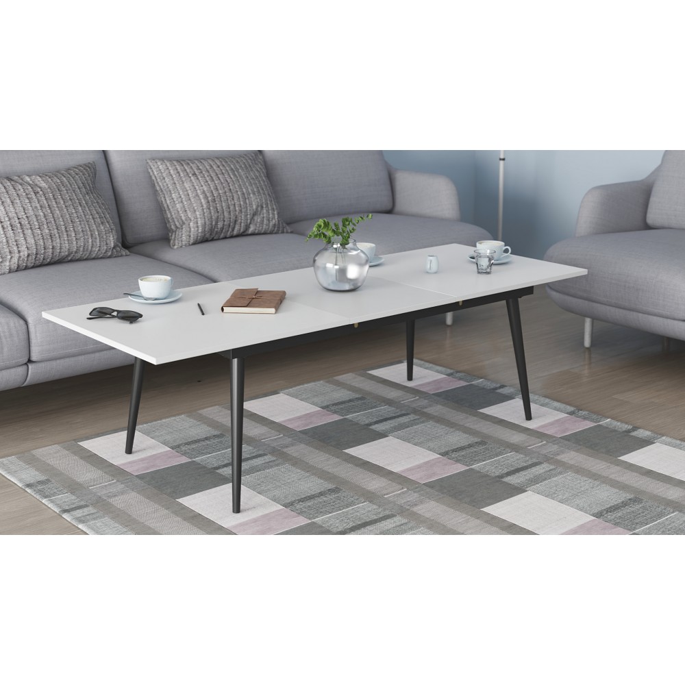 Стіл трансформер журнальний Dandi Small Ferrum-decor 45x120 160)x70 Чорний метал ДСП Білий 16 мм (FRD-106799)