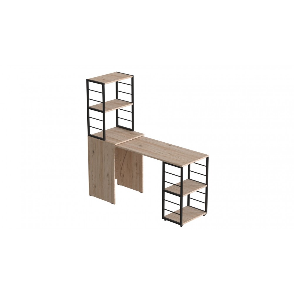 Стол-тумба трансформер Смарт 3/1 с этажеркой Ferrum-decor 1430x1450x500 Черный металл ДСП Дуб Сан-Марино 16 мм (FRD-105110)