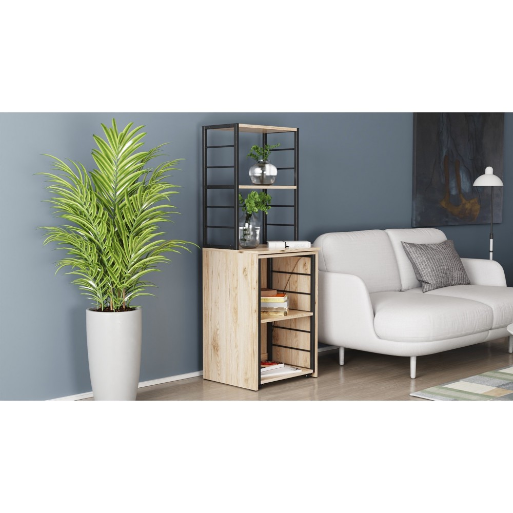 Стол-тумба трансформер Смарт 3/1 с этажеркой Ferrum-decor 1430x1450x500 Черный металл ДСП Дуб Сан-Марино 16 мм (FRD-105110)