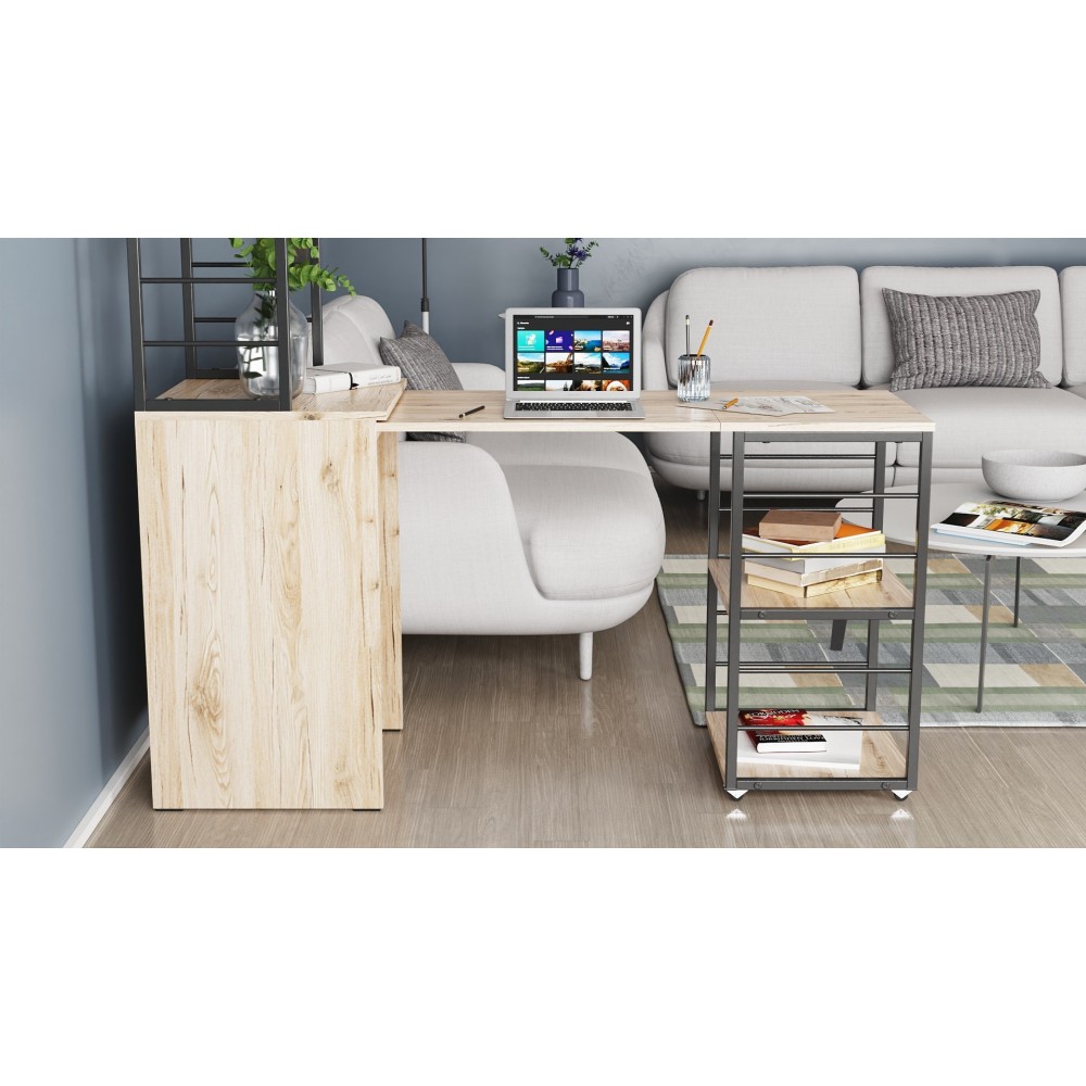 Стол-тумба трансформер Смарт 3/1 с этажеркой Ferrum-decor 1430x1450x500 Черный металл ДСП Дуб Сан-Марино 16 мм (FRD-105110)