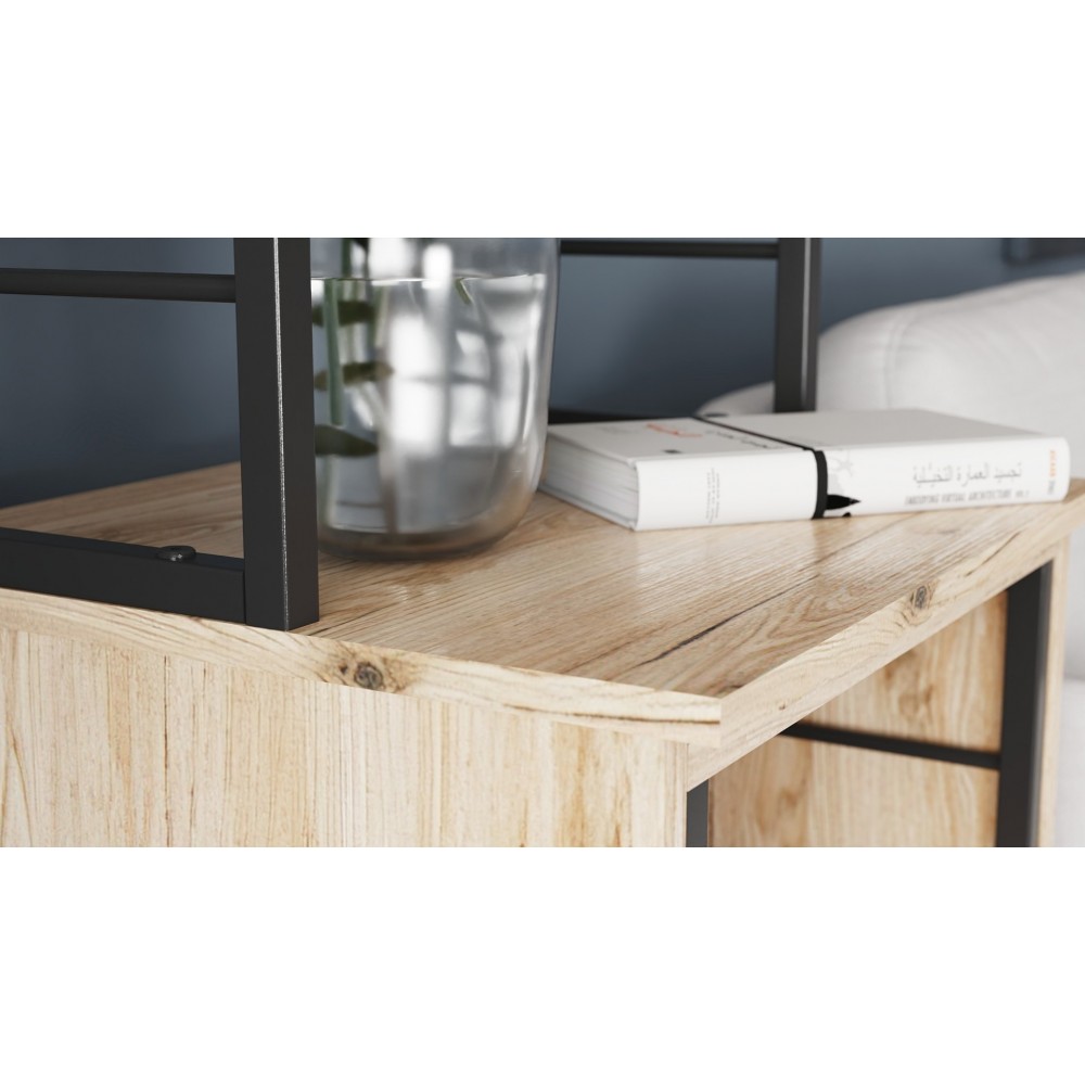 Стол-тумба трансформер Смарт 3/1 с этажеркой Ferrum-decor 1430x1450x500 Черный металл ДСП Дуб Сан-Марино 16 мм (FRD-105110)