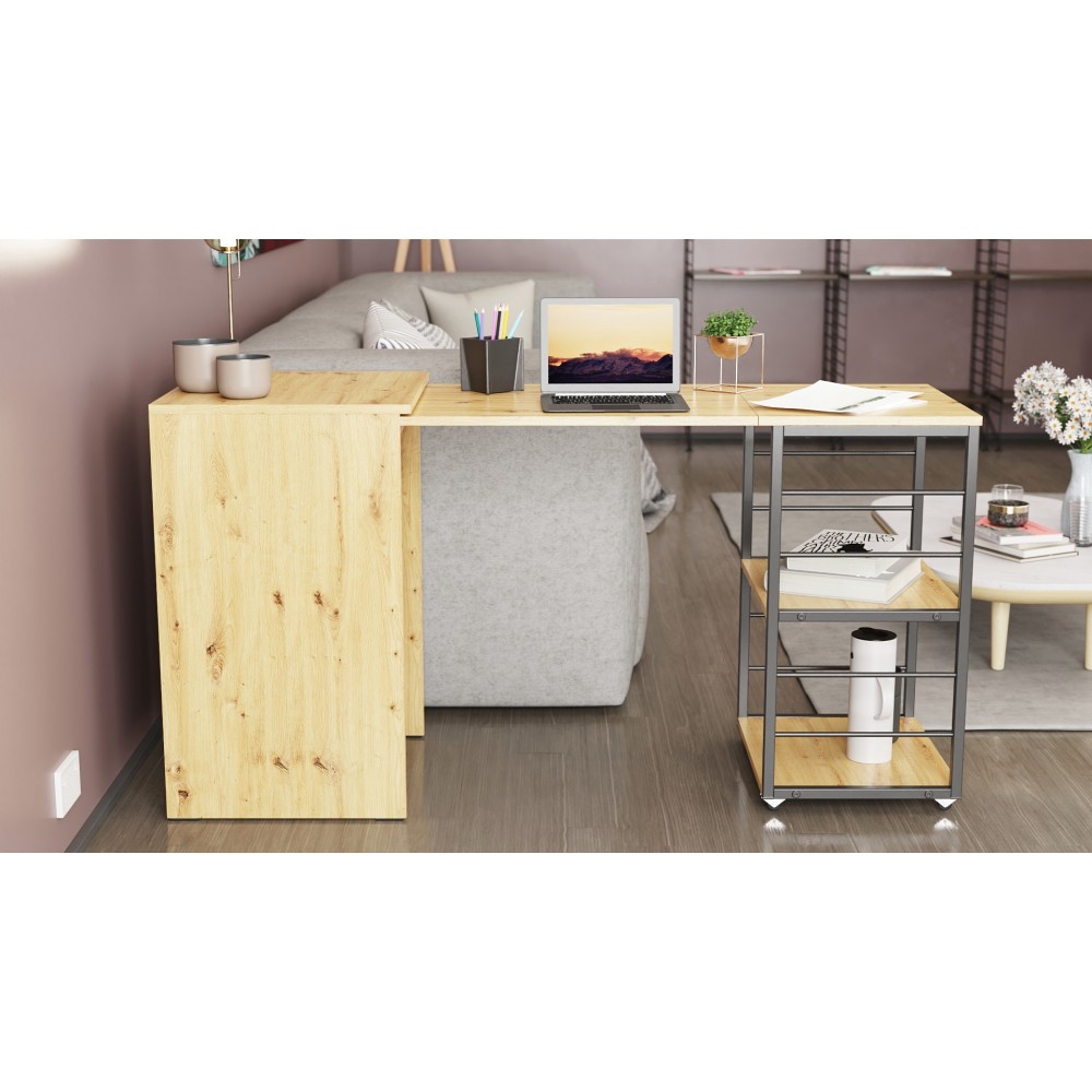 Стол-тумба трансформер Смарт 2/1 Ferrum-decor 750x1450x500 Черный металл ДСП Дуб Артизан 16 мм (FRD-105100)