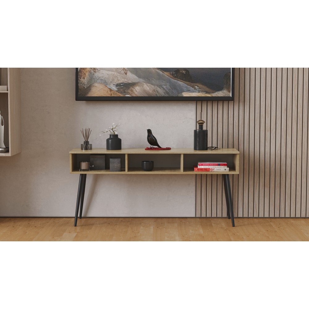 Тумба под телевизор Кентуки Ferrum-decor 45x139x38 Черный металл ДСП Дуб Сонома 16 мм (FRD-106730)