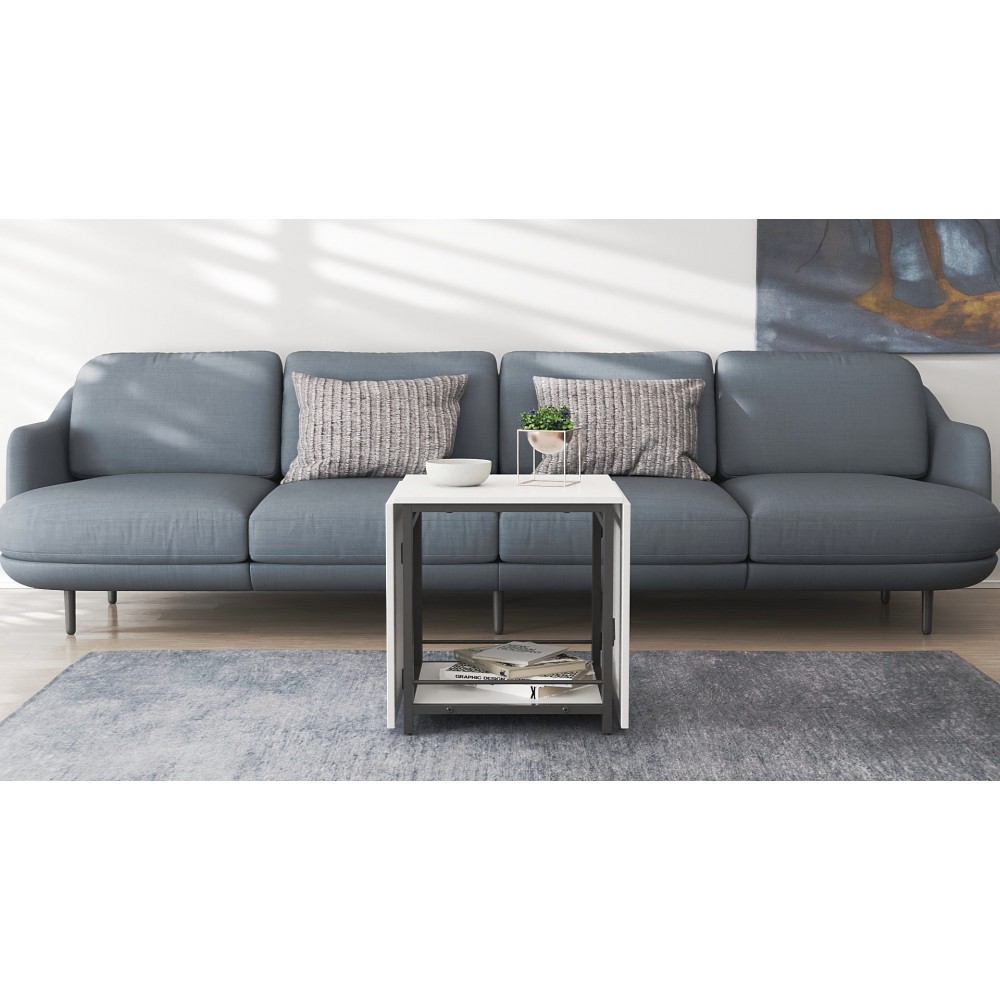 Стол журнальный трансформер Куб Комбо Ferrum-decor 540x532x500 Черный металл ДСП Белое 16 мм (FRD-105150)