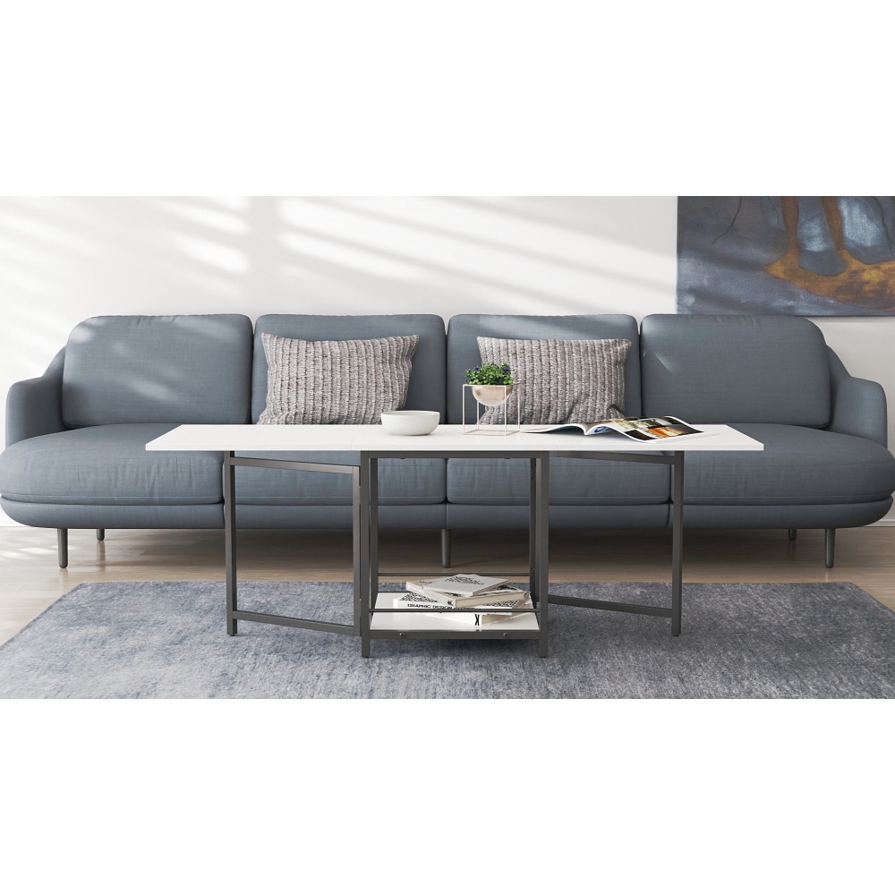 Стол журнальный трансформер Куб Комбо Ferrum-decor 540x532x500 Черный металл ДСП Белое 16 мм (FRD-105150)