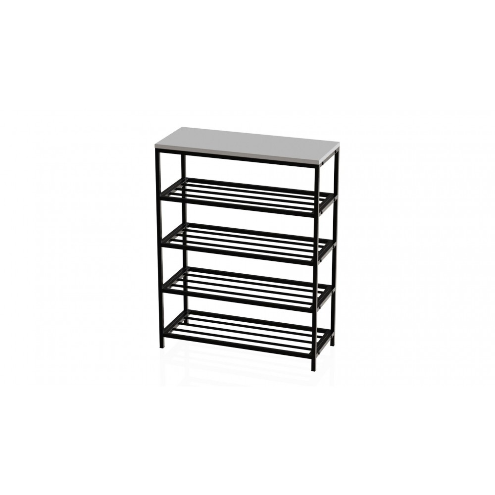 Полка для обуви Слайм 4 Ferrum-decor 820x630x260 Черный металл ДСП Белое 16 мм (FRD-105160)