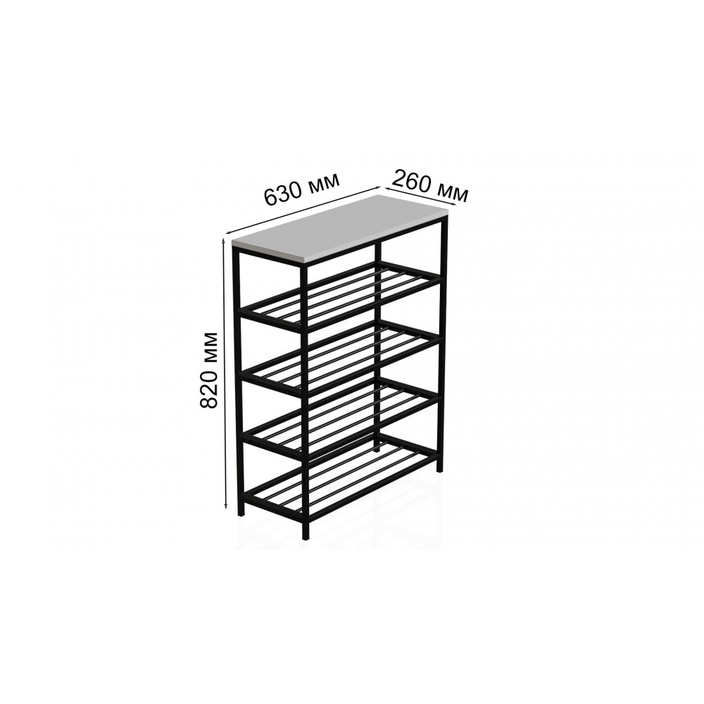 Полка для обуви Слайм 4 Ferrum-decor 820x630x260 Черный металл ДСП Белое 16 мм (FRD-105160)