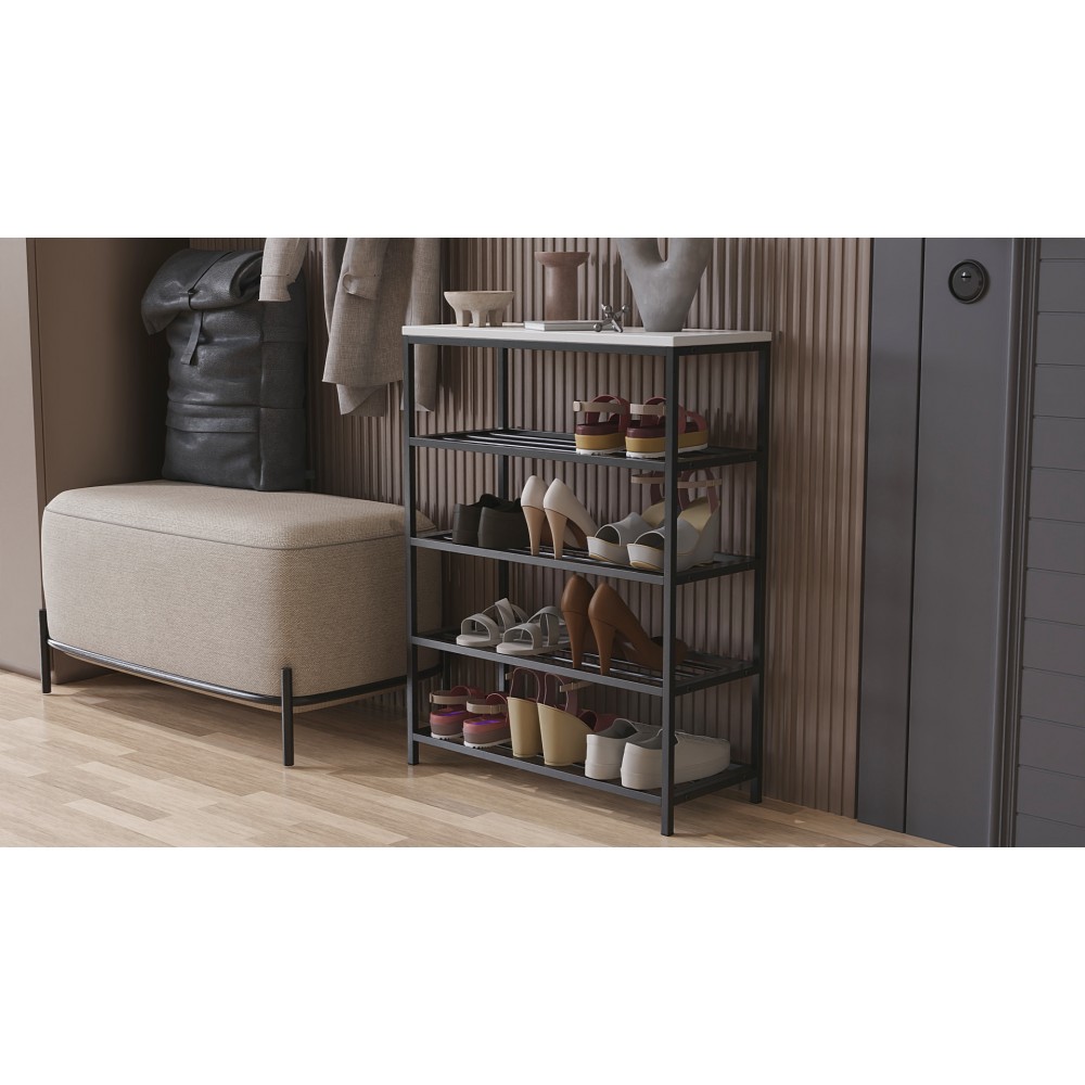 Полка для обуви Слайм 4 Ferrum-decor 820x630x260 Черный металл ДСП Белое 16 мм (FRD-105160)