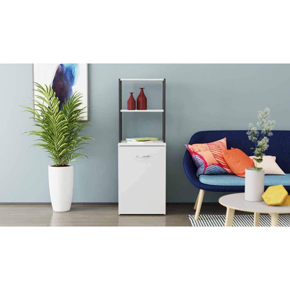Стол-тумба трансформер Смарт 4/2 с этажеркой Ferrum-decor 1430x1450x600 Черный металл ДСП Белое 16 мм (FRD-105130)