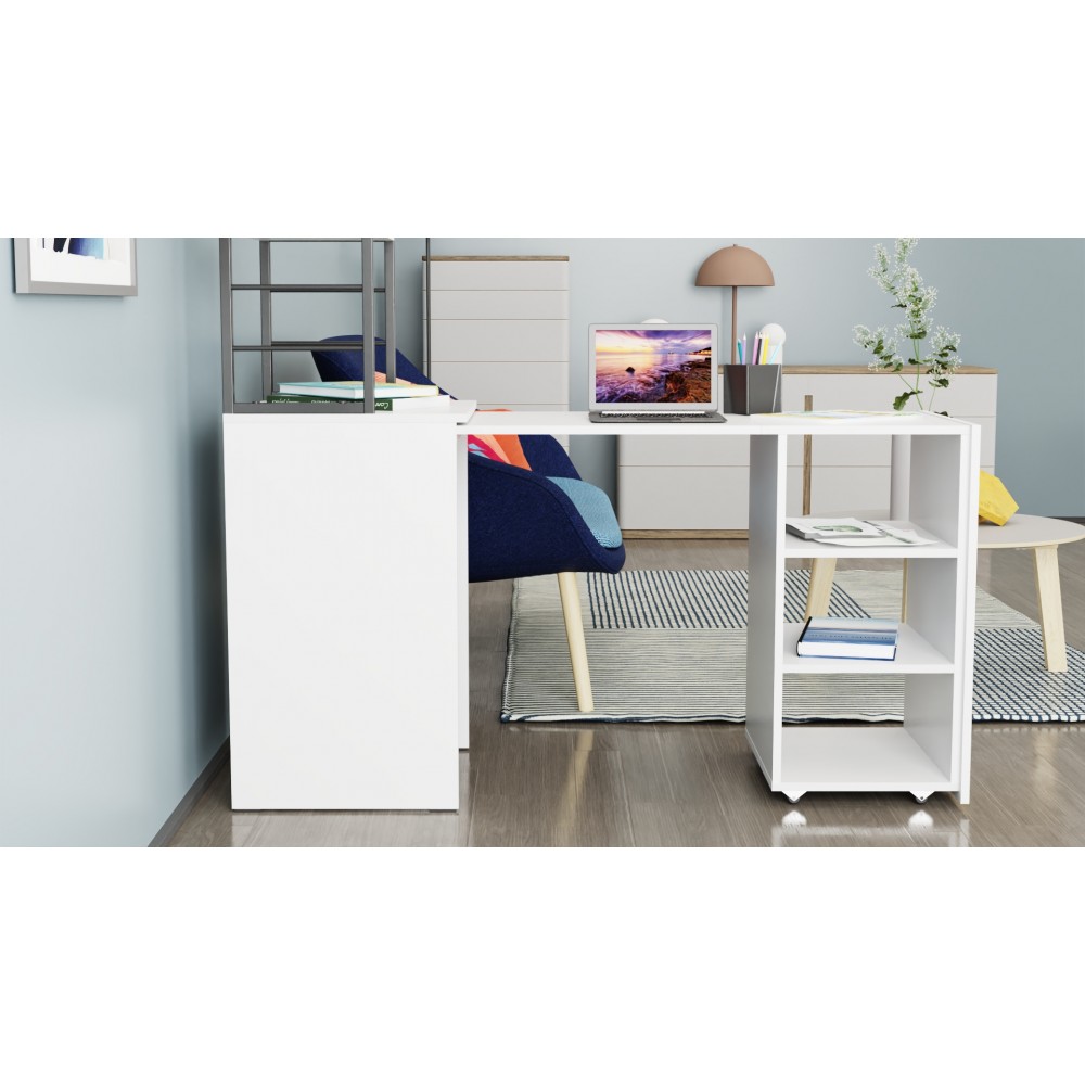 Стол-тумба трансформер Смарт 4/2 с этажеркой Ferrum-decor 1430x1450x600 Черный металл ДСП Белое 16 мм (FRD-105130)