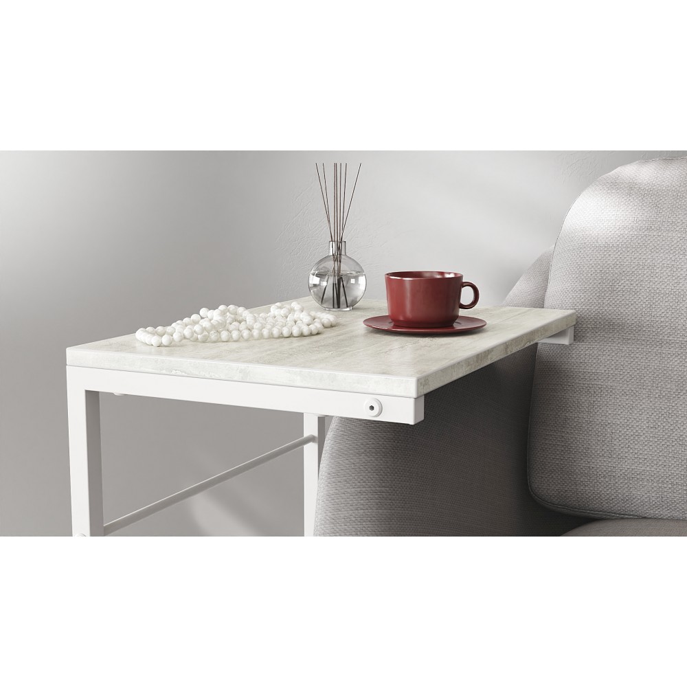 Столик приставной Терри Ferrum-decor 650x440x330 Белый металл ДСП Бетон 16 мм (FRD-104661)