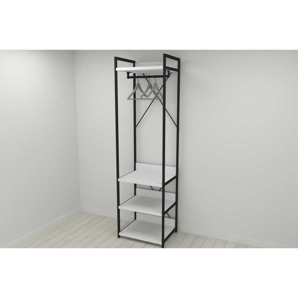 Шафа Гардероб Уні секція 3 серії Конект Ferrum-decor 220x60x50см Чорний метал ДСП Білий 32 мм (FRD-104523)