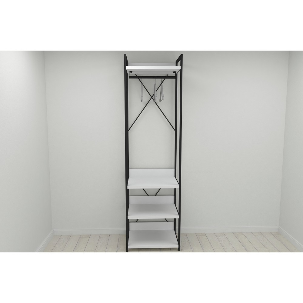 Шафа Гардероб Уні секція 3 серії Конект Ferrum-decor 220x60x50см Чорний метал ДСП Білий 32 мм (FRD-104523)