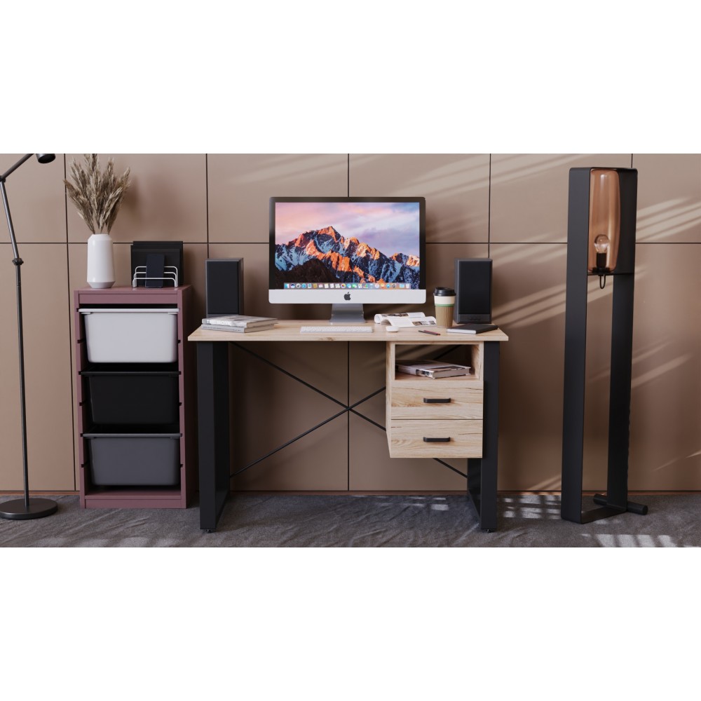 Письменный стол с ящиками Ferrum-decor Оскар 750x1200x600 металл Черный ДСП Дуб Сан-Марино 16 мм (FRD-103214)