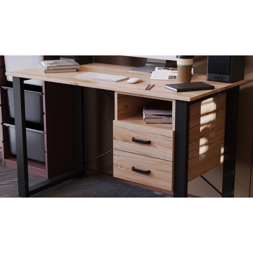 Письменный стол с ящиками Ferrum-decor Оскар 750x1200x600 металл Черный ДСП Дуб Сан-Марино 16 мм (FRD-103214)