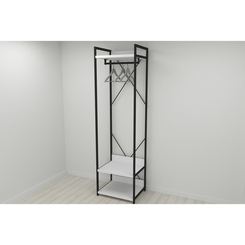 Шафа Гардероб Уні секція 1 серії Конект Ferrum-decor 220x60x50см Чорний метал ДСП Білий 32 мм (FRD-104499)