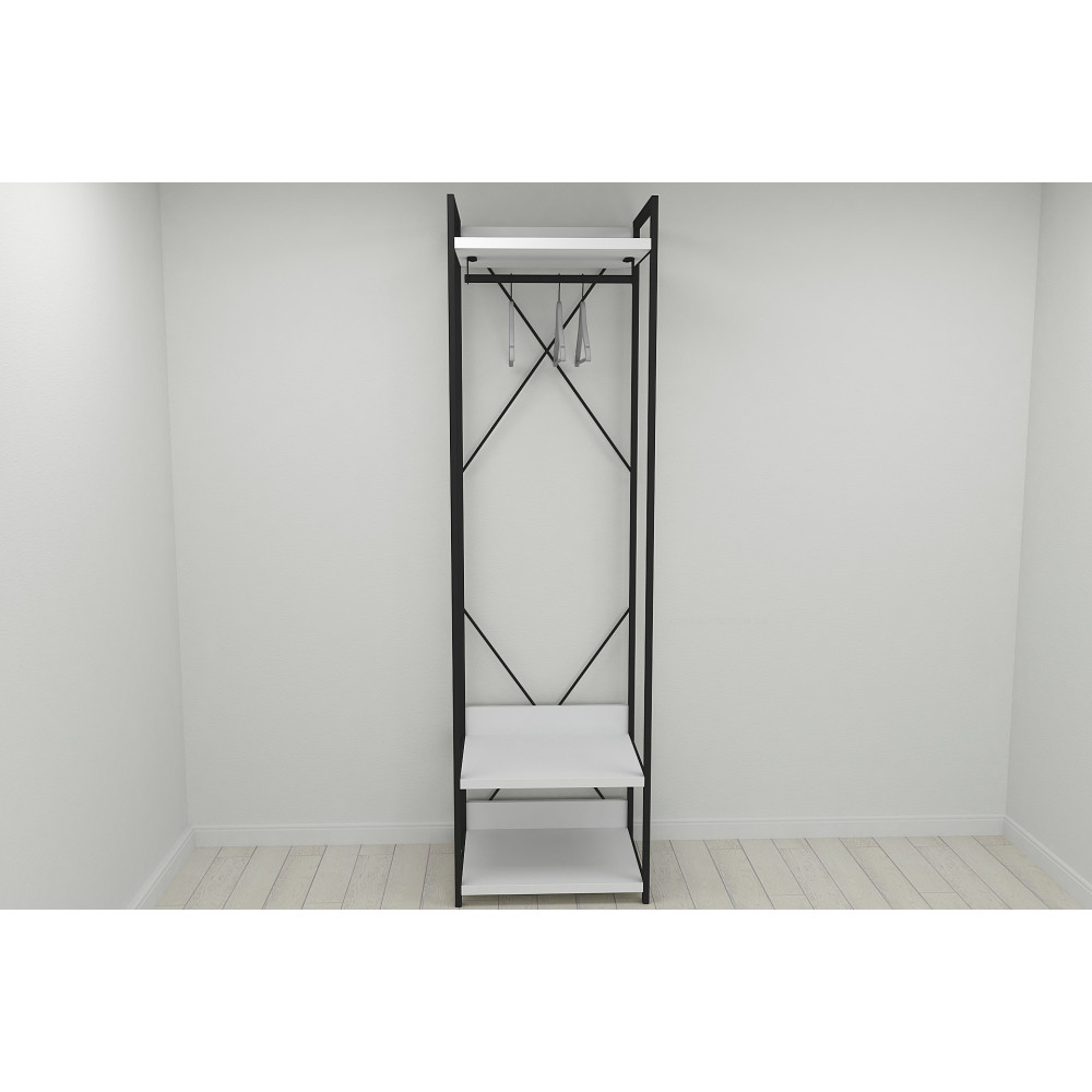 Шафа Гардероб Уні секція 1 серії Конект Ferrum-decor 220x60x50см Чорний метал ДСП Білий 32 мм (FRD-104499)