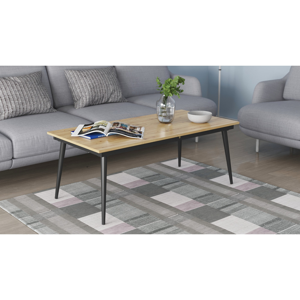 Стіл трансформер журнальний Dandi Small Ferrum-decor 45x120 160)x70 Чорний метал ДСП Дуб Артизан 16 мм (FRD-106800)