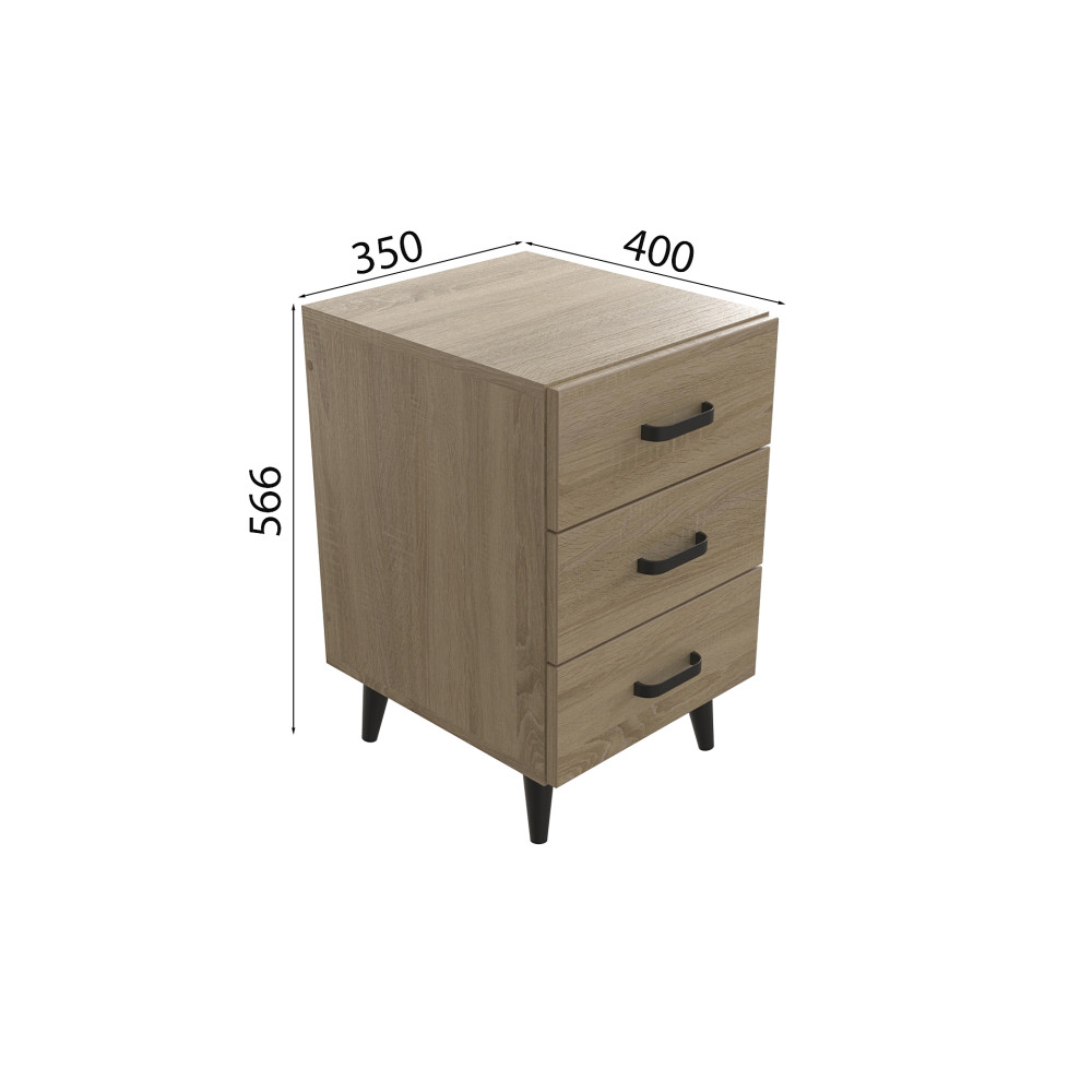 Тумба Віва 3 на конусних ніжках Ferrum-decor 56,5x35x40 Чорний метал ДСП Дуб Сонома 16 мм (FRD-106820)