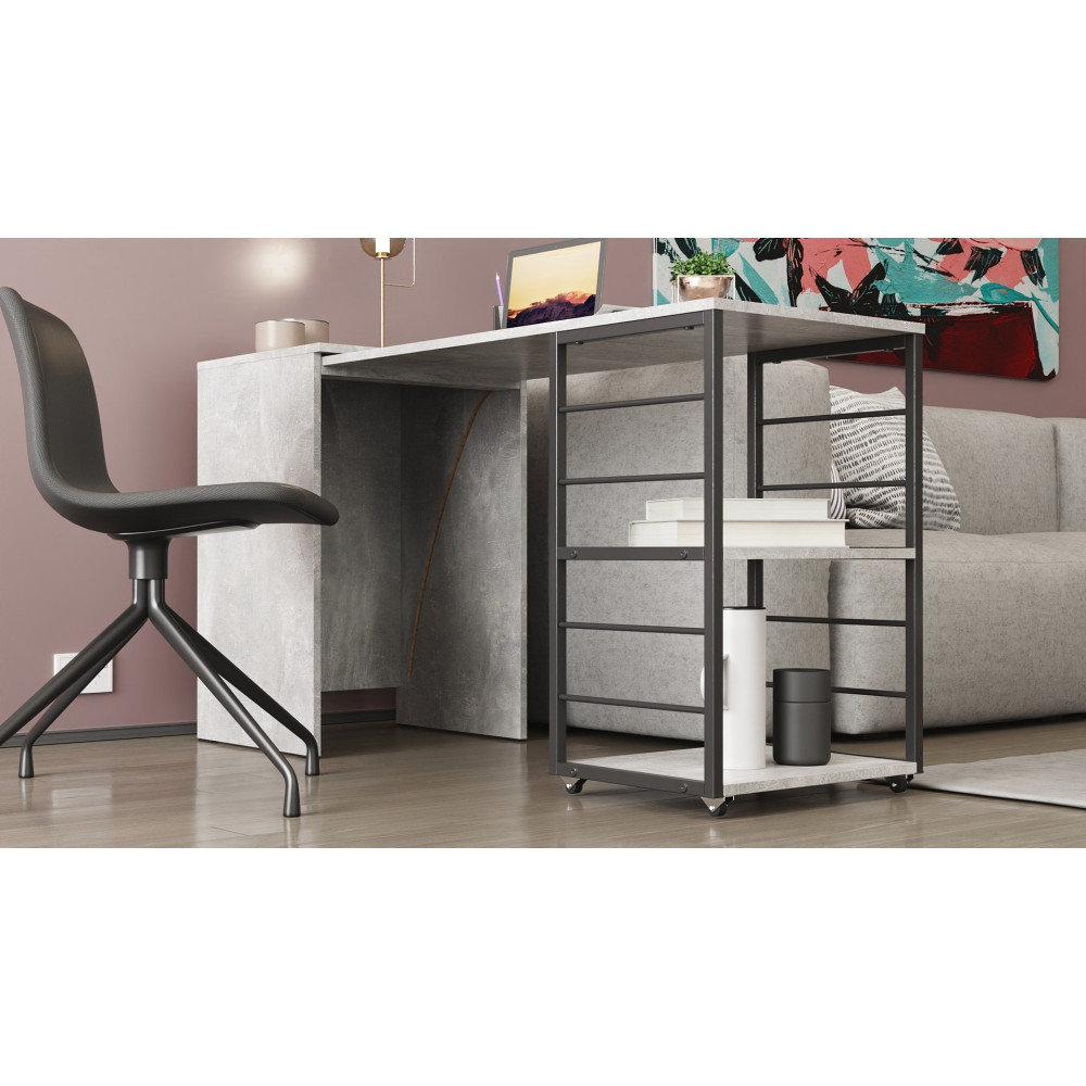 Стол-тумба трансформер Смарт 2/1 Ferrum-decor 750x1450x500 Черный металл ДСП Бетон 16 мм (FRD-105101)