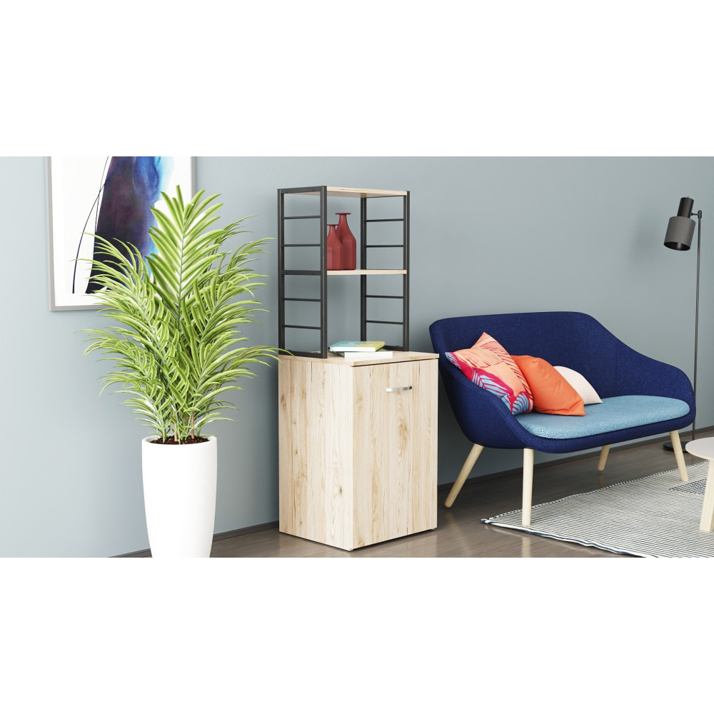 Стол-тумба трансформер Смарт 4/2 с этажеркой Ferrum-decor 1430x1450x600 Черный металл ДСП Дуб Сан-Марино 16 мм (FRD-105131)