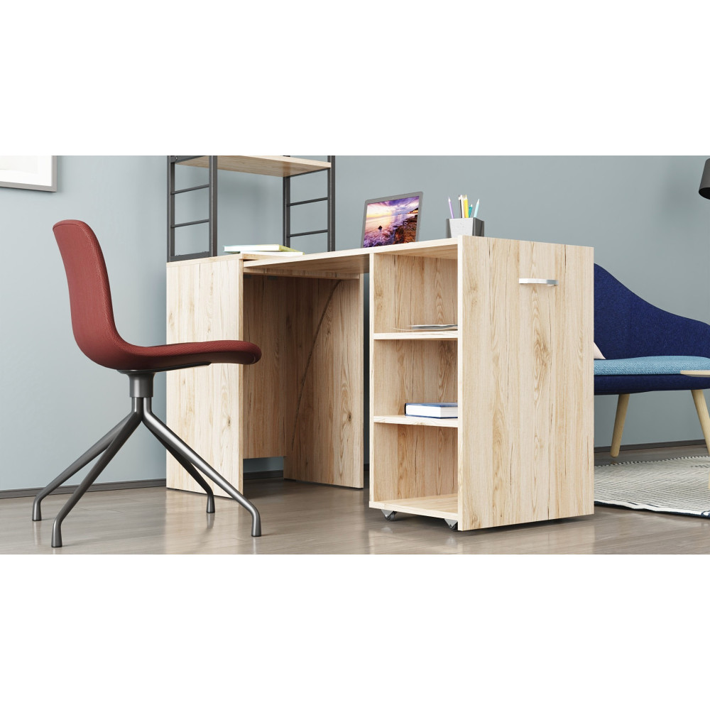 Стол-тумба трансформер Смарт 4/2 с этажеркой Ferrum-decor 1430x1450x600 Черный металл ДСП Дуб Сан-Марино 16 мм (FRD-105131)