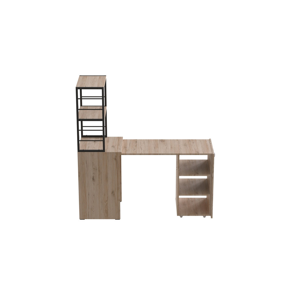 Стол-тумба трансформер Смарт 4/2 с этажеркой Ferrum-decor 1430x1450x600 Черный металл ДСП Дуб Сан-Марино 16 мм (FRD-105131)