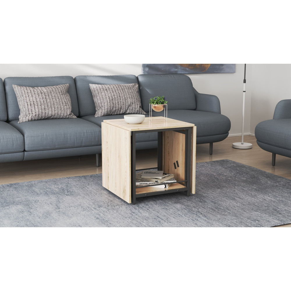 Стол журнальный трансформер Куб Комбо Ferrum-decor 540x532x500 Черный металл ДСП Дуб Сан-Марино 16 мм (FRD-105151)