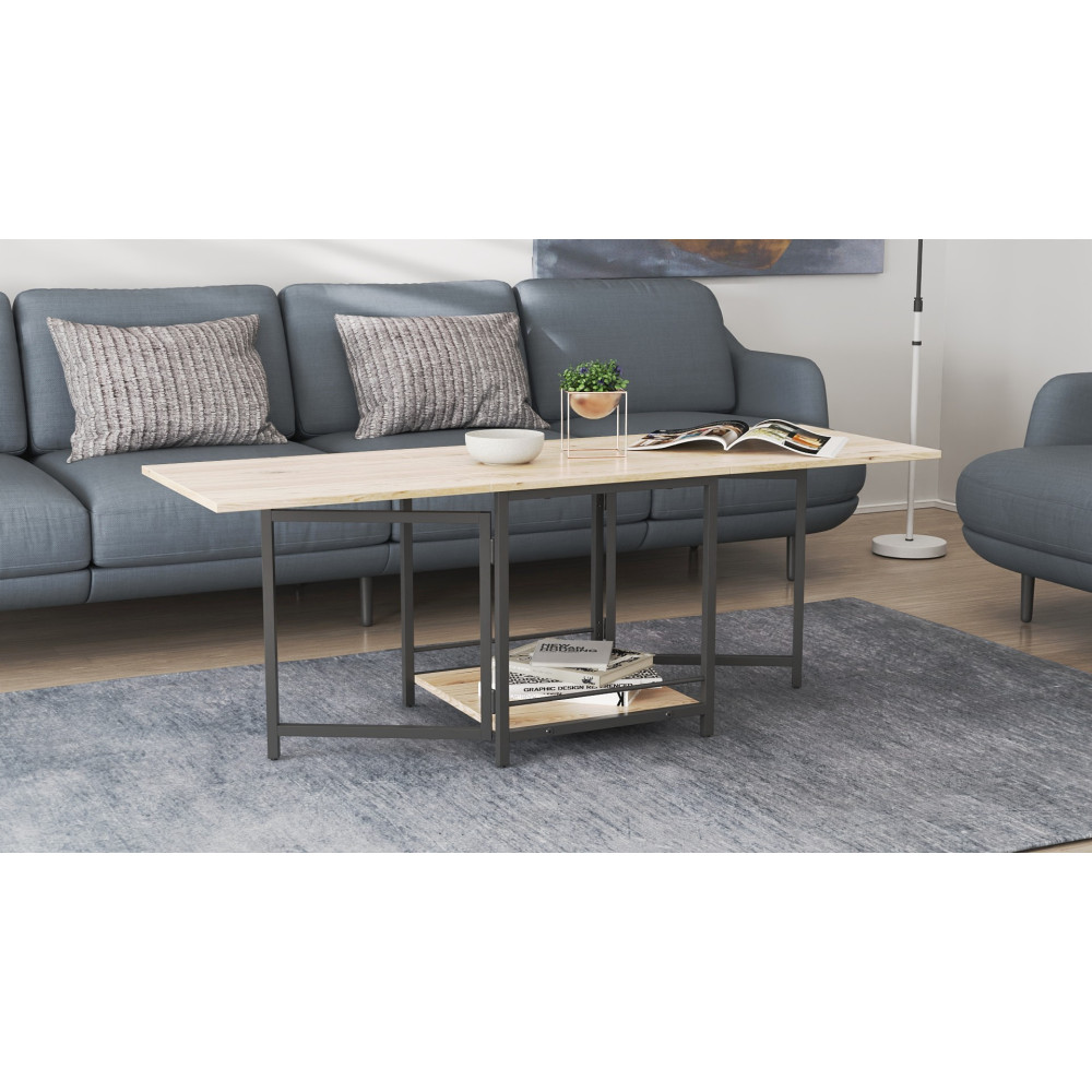 Стол журнальный трансформер Куб Комбо Ferrum-decor 540x532x500 Черный металл ДСП Дуб Сан-Марино 16 мм (FRD-105151)