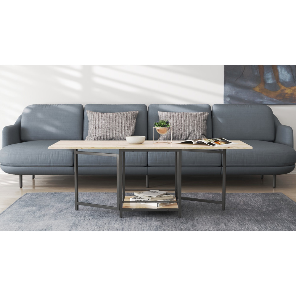 Стол журнальный трансформер Куб Комбо Ferrum-decor 540x532x500 Черный металл ДСП Дуб Сан-Марино 16 мм (FRD-105151)