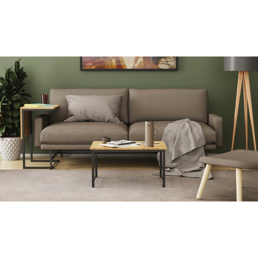 Стіл журнальний приставний Террі Комбо Ferrum-decor 345x662x440 Чорний метал ДСП Дуб Артизан 16 мм (FRD-105141)