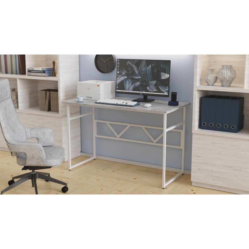 Стол письменный Раян Ferrum-decor 750x1400x700 Белый металл ДСП Бетон 16 мм (FRD-106502)