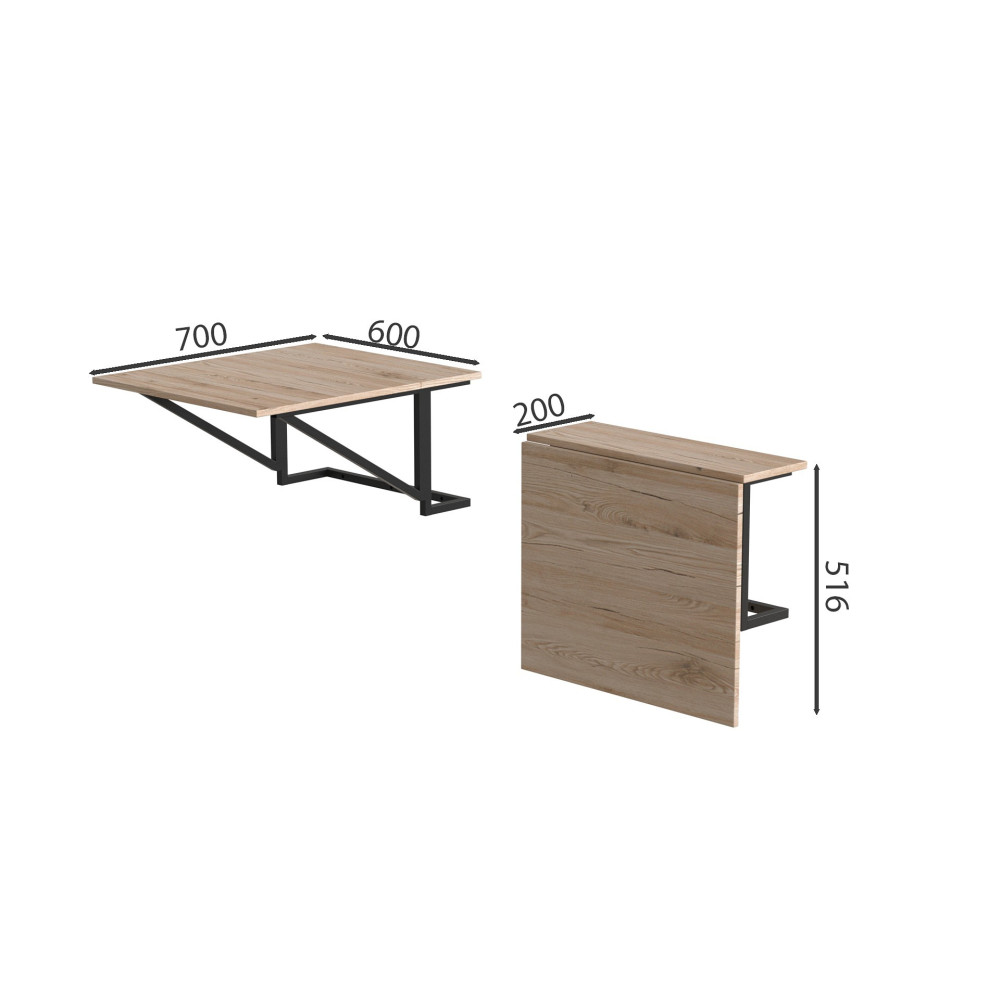 Стол раскладной Александр 2 Ferrum-decor 750x600x700 Черный металл ДСП Дуб Сан-Марино 16 мм (FRD-104893)