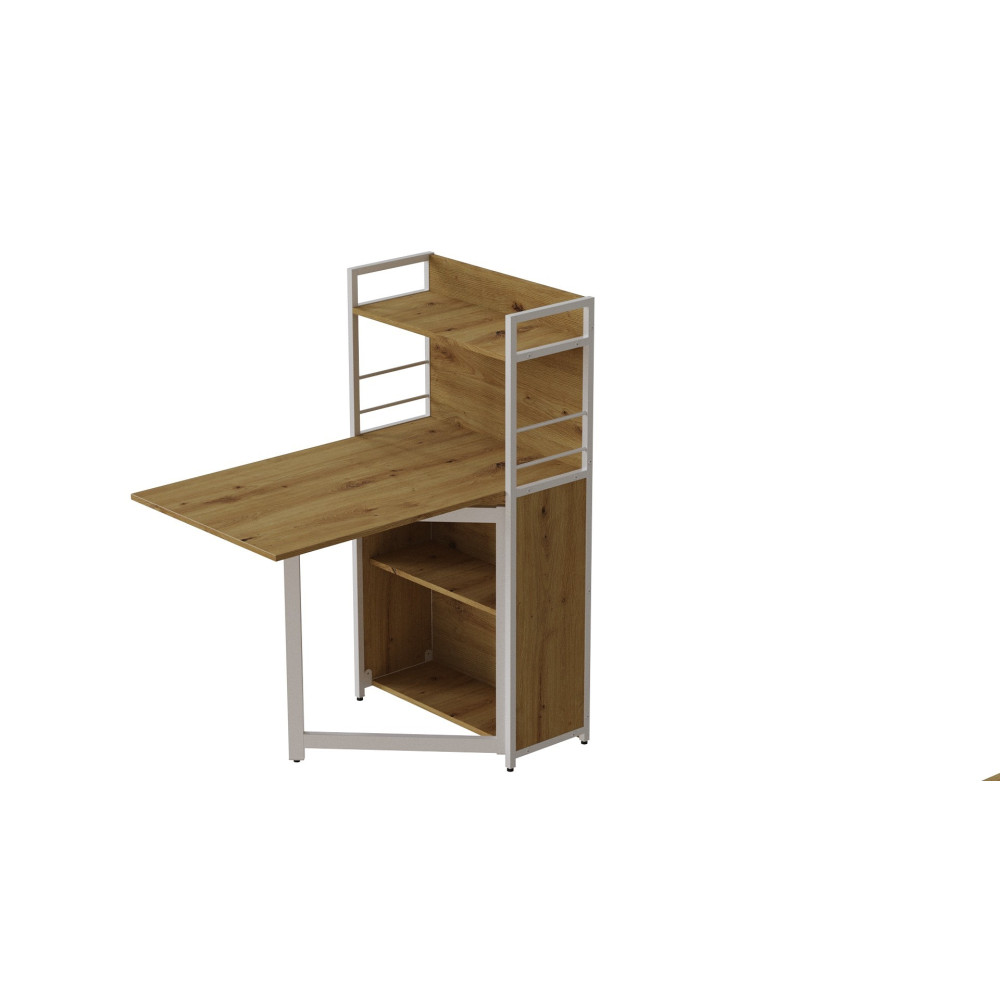 Стол книжка с этажеркой Практик 1 Ferrum-decor 1200x640x990 Белый металл ДСП Дуб Артизан 16 мм (FRD-104623)