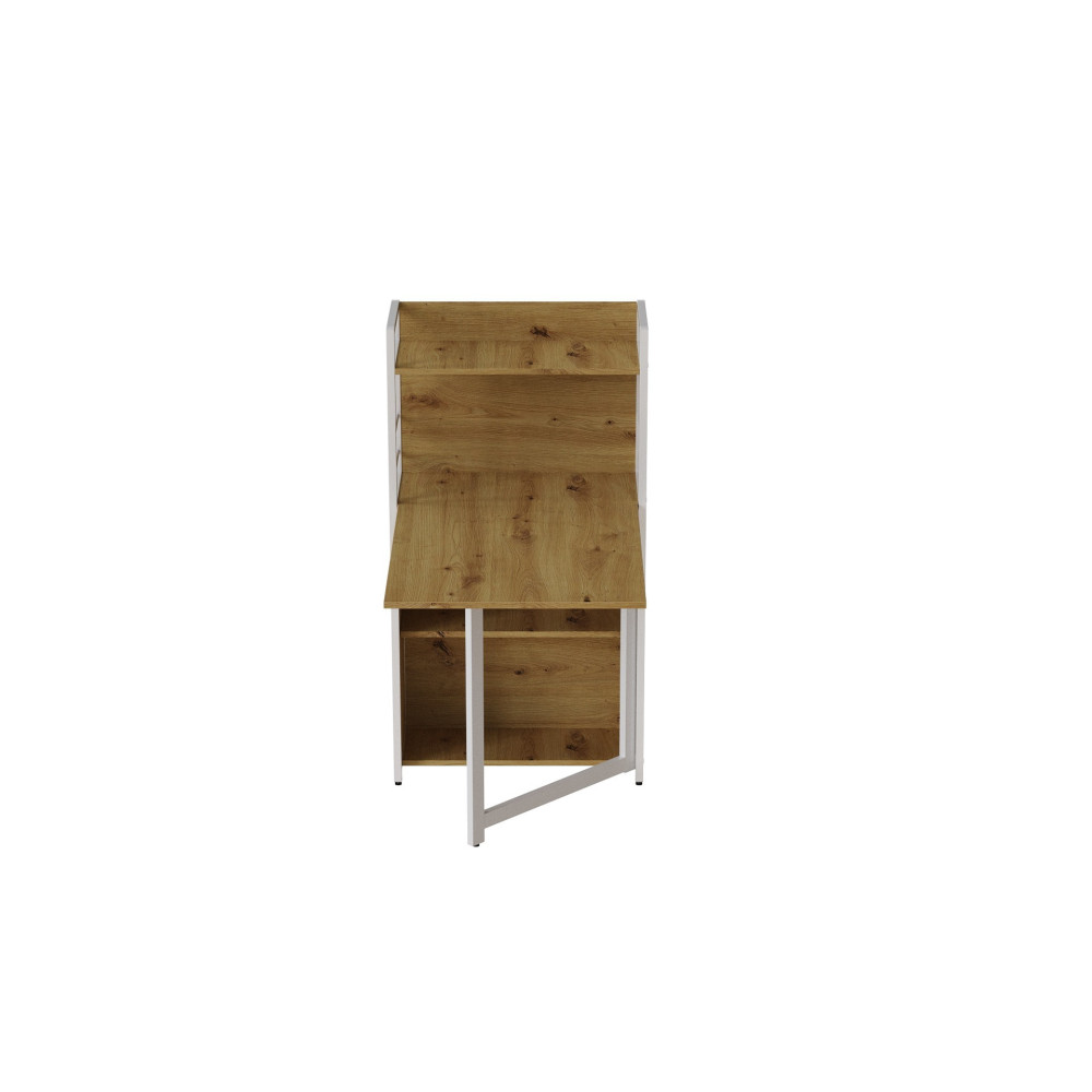 Стол книжка с этажеркой Практик 1 Ferrum-decor 1200x640x990 Белый металл ДСП Дуб Артизан 16 мм (FRD-104623)