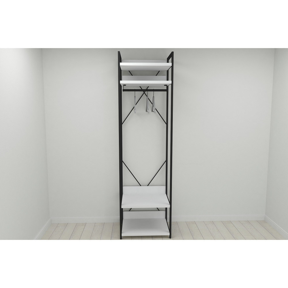 Шафа Гардероб Уні секція 2 серії Конект Ferrum-decor 220x60x50см Чорний метал ДСП Білий 32 мм (FRD-104535)