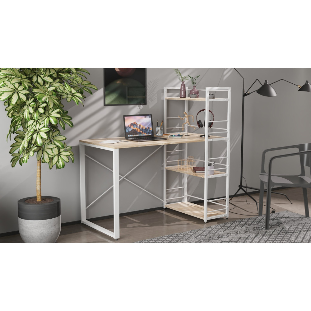 Письменный стол Ferrum-decor Серии Конект c этажеркой 75x120x60 белый ДСП Дуб Сан-Марино 16мм (FRD-104226)