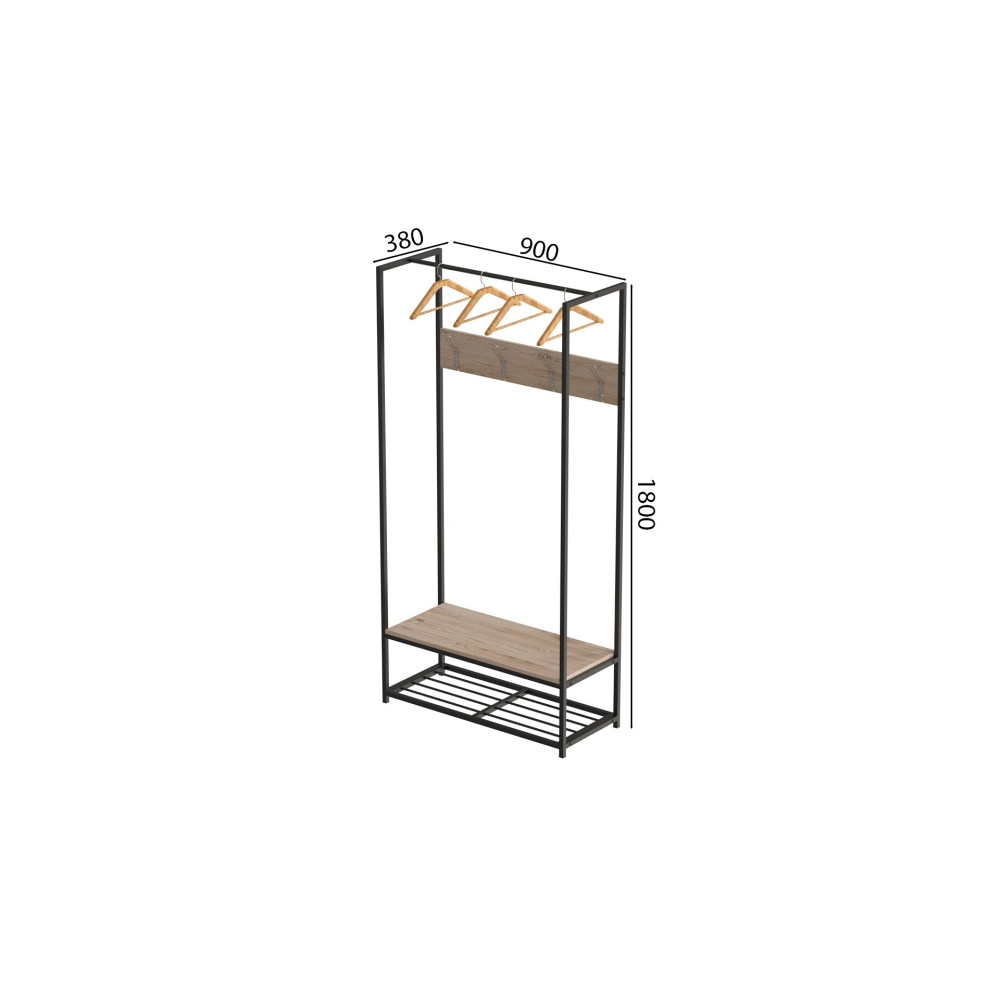 Вешалка напольная модульная Ferrum-decor Трелис 13 180x90x38 черный ДСП Дуб Сан-Марино 16мм (FRD-104326)