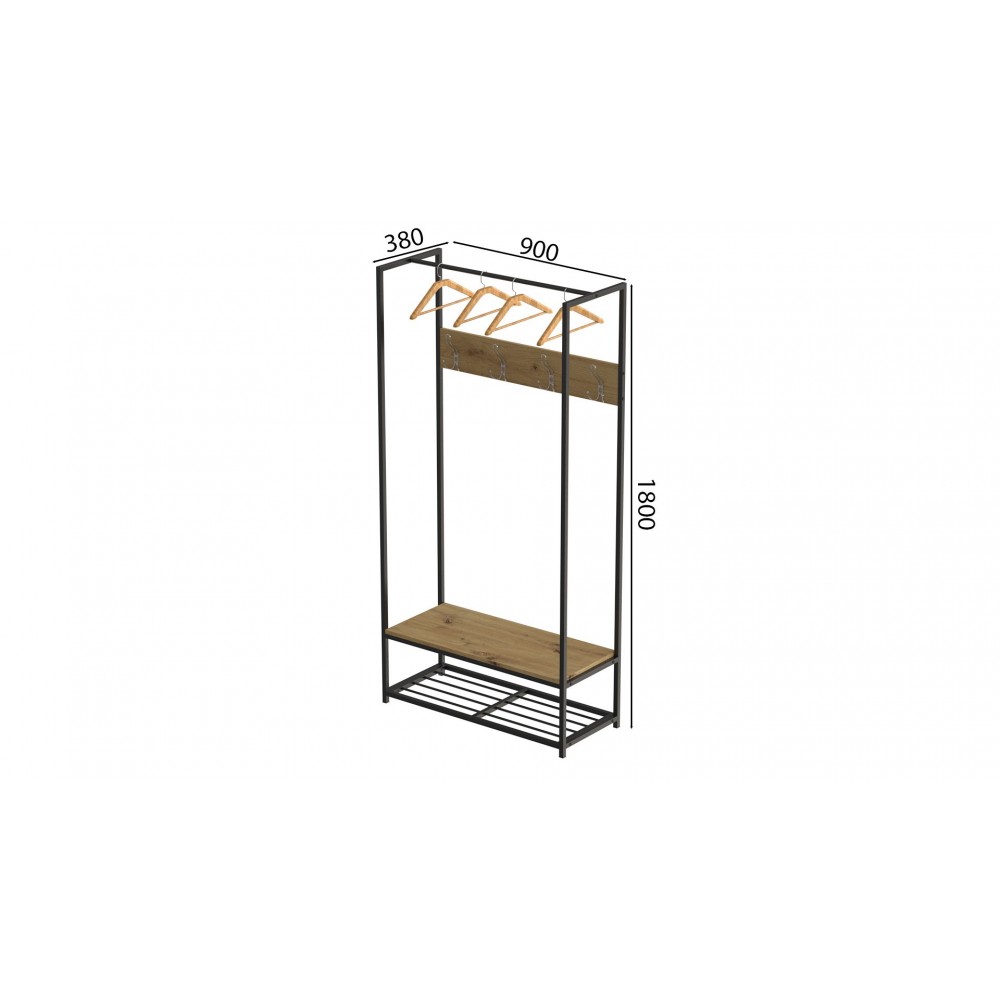 Вешалка напольная модульная Ferrum-decor Трелис 13 180x90x38 черный ДСП Дуб Артизан 16мм (FRD-104327)