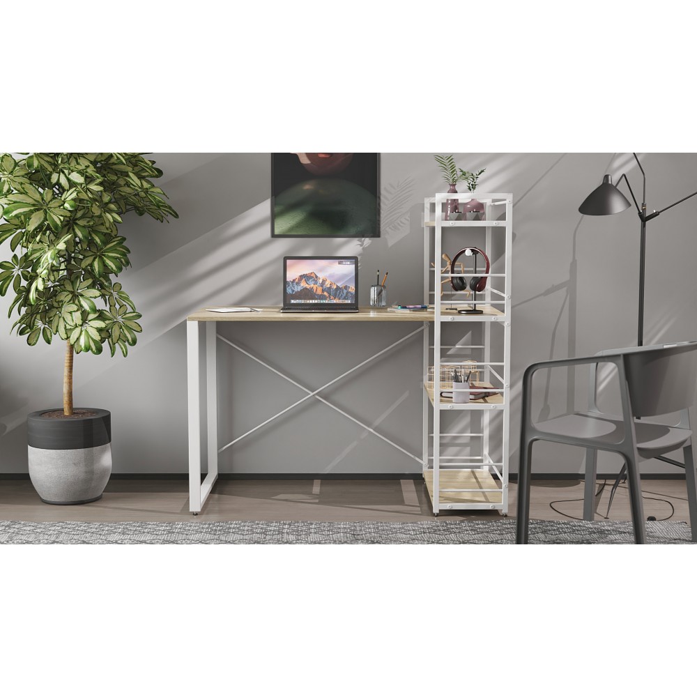 Письменный стол Ferrum-decor Серии Конект c этажеркой 75x120x600 белый ДСП Дуб Сонома 16мм (FRD-104227)