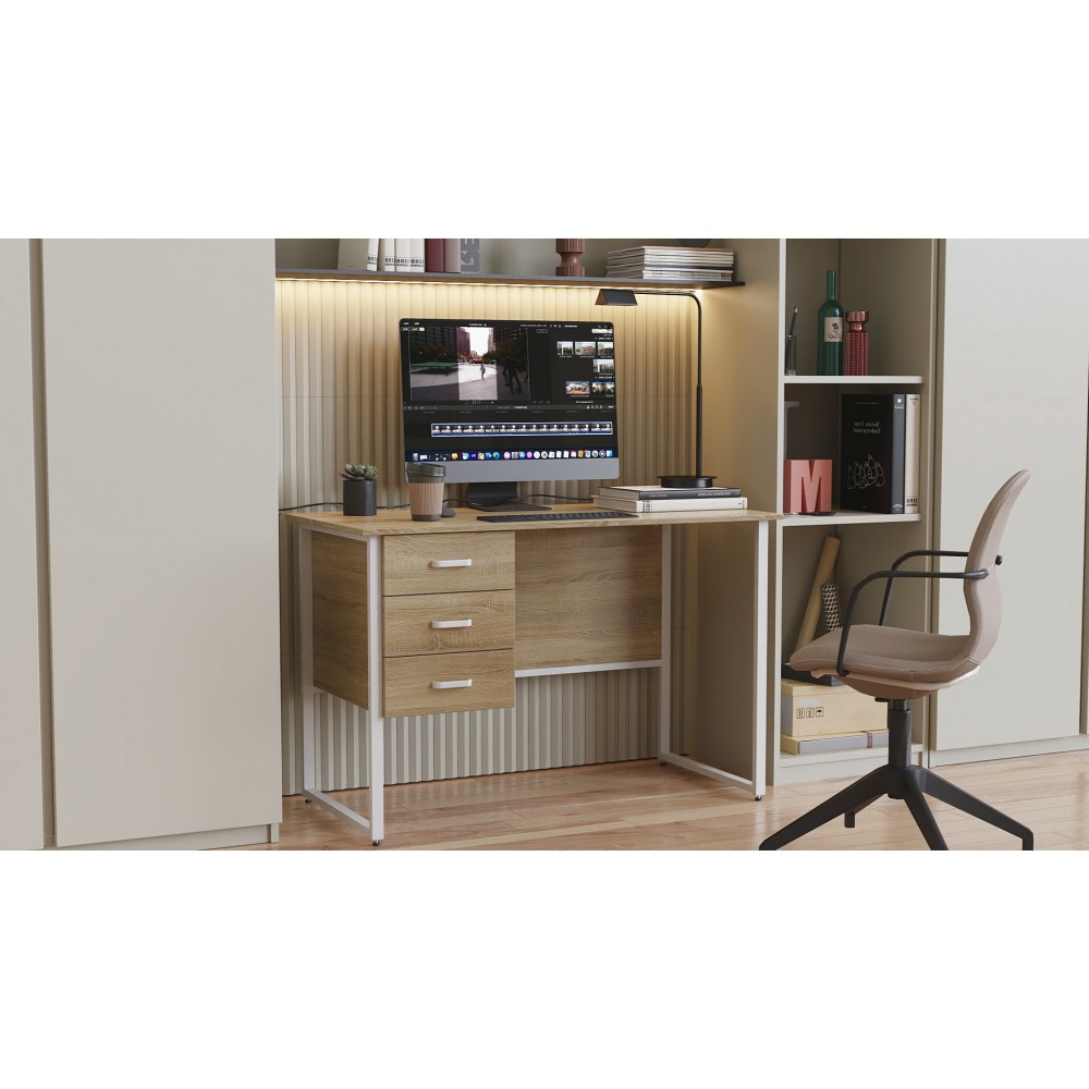 Письменный стол Ferrum-decor Гарри 75x120x70 белый ДСП Дуб Сонома 16мм (FRD-101002)