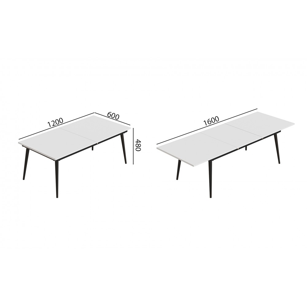 Стіл трансформер журнальний Dandi Small Ferrum-decor 45x120 160)x60 Чорний метал ДСП Білий 16 мм (FRD-106791)