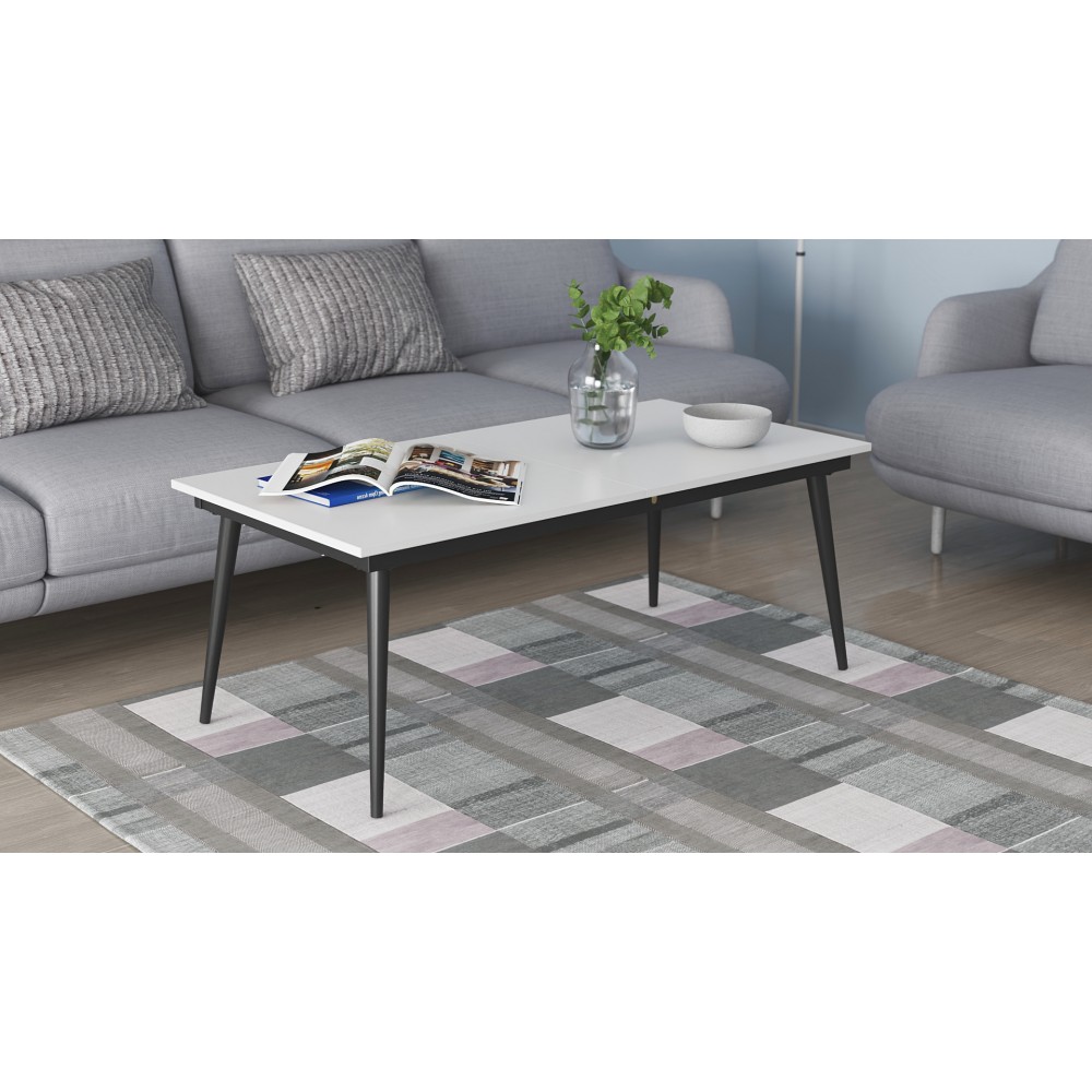 Стіл трансформер журнальний Dandi Small Ferrum-decor 45x120 160)x60 Чорний метал ДСП Білий 16 мм (FRD-106791)