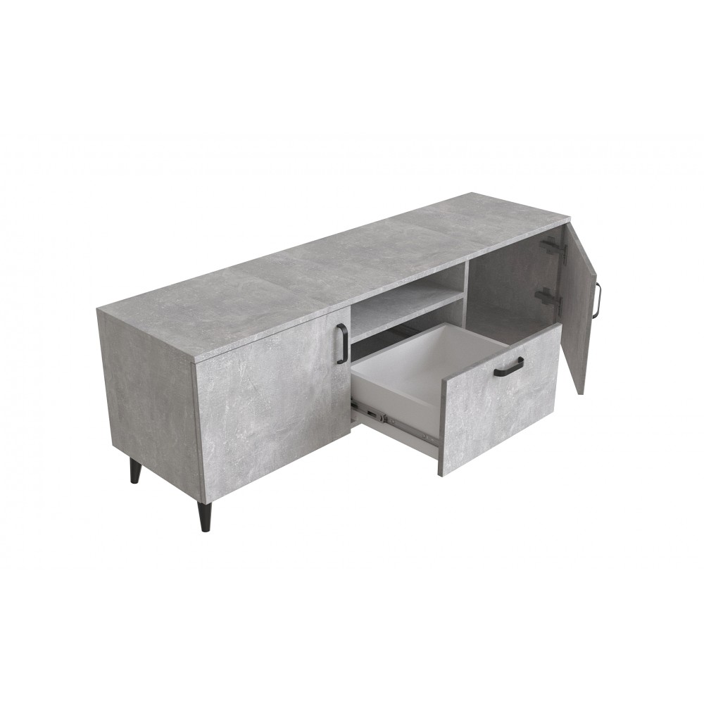 Тумба Лэстер на конусных ножках Ferrum-decor 48x139x38 Черный металл ДСП Бетон 16 мм (FRD-106801)