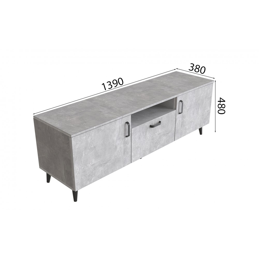 Тумба Лэстер на конусных ножках Ferrum-decor 48x139x38 Черный металл ДСП Бетон 16 мм (FRD-106801)